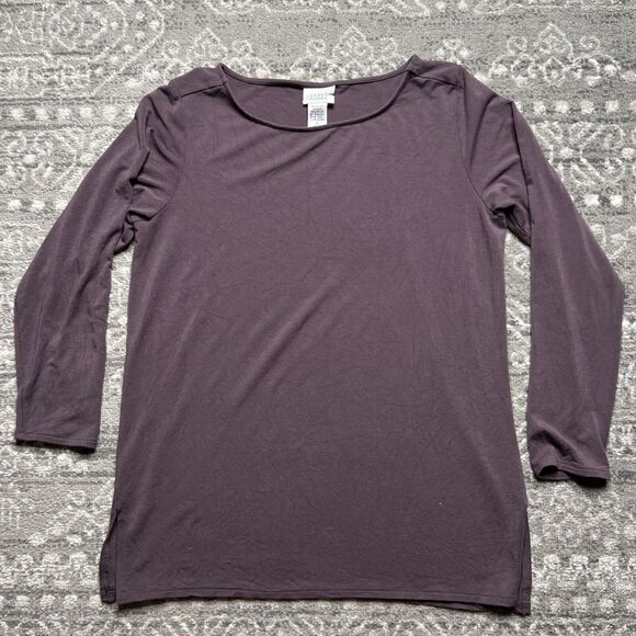 Eileen Fisher Knit Tunic Shirt Top Size Large Plum Purple Plum Stretchy Soft - Picture 1 of 6